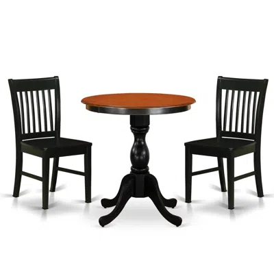 East West Furniture 3-piece Kitchen Dining Table Set Include A Dinner Table And 2 Wood Chairs With Slatted Back - Black  In Multi