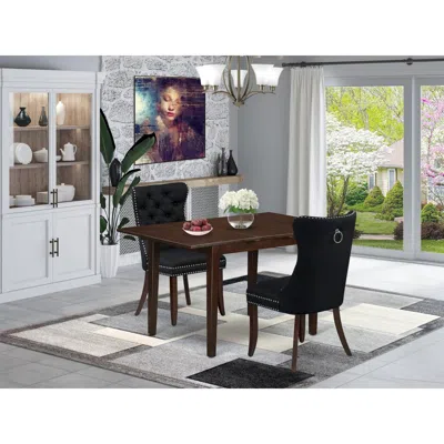 East West Furniture 3 Piece Kitchen Set Consists Of A Rectangle Dining Table With Butterfly Leaf