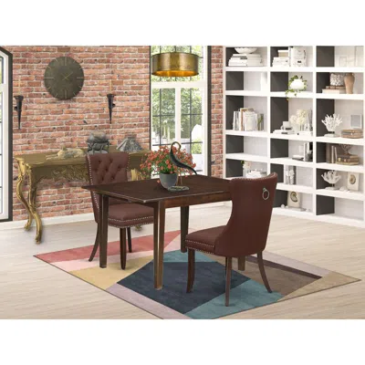 East West Furniture 3 Piece Kitchen Set Consists Of A Rectangle Dining Table With Butterfly Leaf In Brown