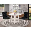East West Furniture 3 Piece Kitchen Set Consists Of A Round Dining Table With Dropleaf & Shelves