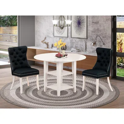 East West Furniture 3 Piece Kitchen Set Consists Of A Round Dining Table With Dropleaf & Shelves