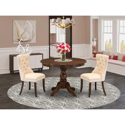 East West Furniture 3 Piece Kitchen Table & Chairs Set In Brown