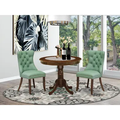 East West Furniture 3 Piece Kitchen Table & Chairs Set In Green
