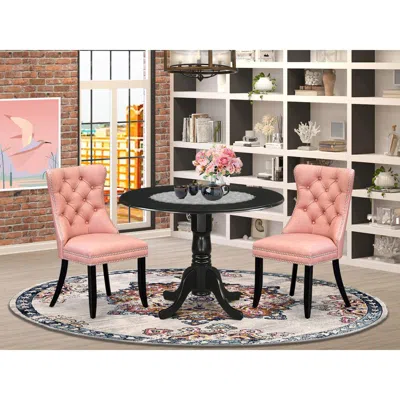 East West Furniture 3 Piece Kitchen Table & Chairs Set In Pink