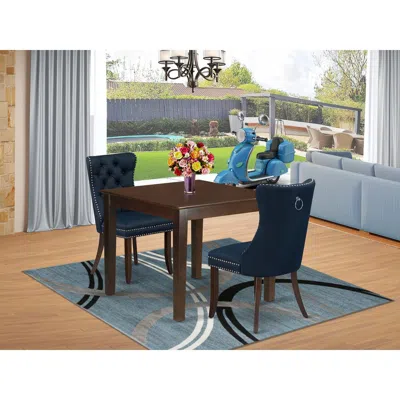 East West Furniture 3 Piece Kitchen Table & Chairs Set Consists Of A Square Modern Dining Table In Burgundy
