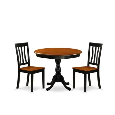 East West Furniture 3-piece Kitchen Table Set Consist Of Dining Room Table And 2 Kitchen Chairs With Slatted Back - Blac