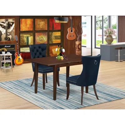 East West Furniture 3 Piece Kitchen Table Set Consists Of A Rectangle Dining Table In Blue