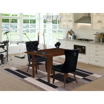 East West Furniture 3 Piece Kitchen Table Set Consists Of A Rectangle Dining Table With Dropleaf In Brown