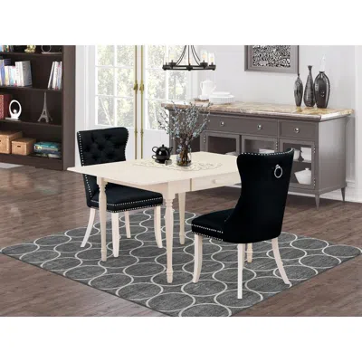 East West Furniture 3 Piece Kitchen Table Set Consists Of A Rectangle Dining Table With Dropleaf In Blue