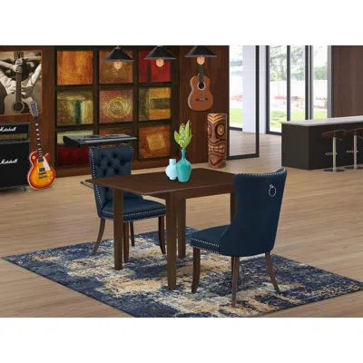 East West Furniture 3 Piece Kitchen Table Set Consists Of A Rectangle Dining Table With Dropleaf In Blue