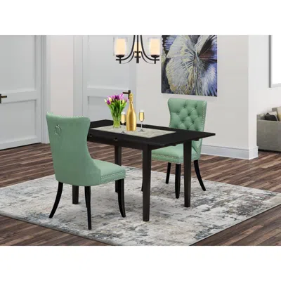 East West Furniture 3 Piece Kitchen Table Set Contains A Rectangle Dining Table With Butterfly Leaf In Green