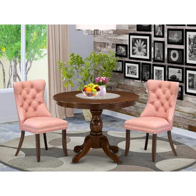 East West Furniture 3 Piece Kitchen Table Set Contains A Round Dining Table In Pink