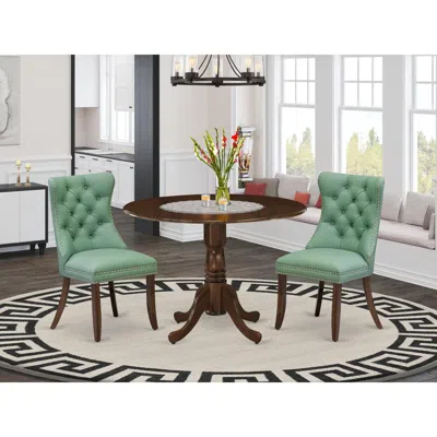 East West Furniture 3 Piece Kitchen Table Set Contains A Round Dining Table With Dropleaf In Brown