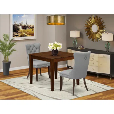 East West Furniture 3 Piece Kitchen Table Set Contains A Square Modern Dining Table In Brown