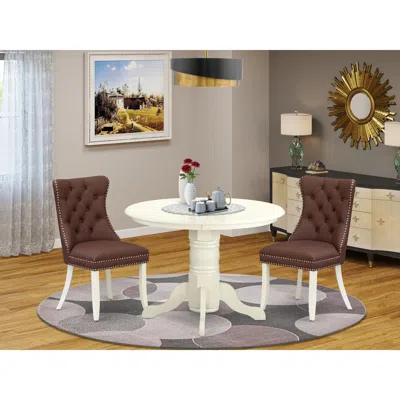 East West Furniture 3 Piece Kitchen Table Set For Small Spaces In Brown