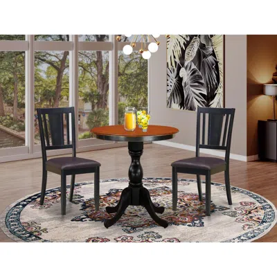East West Furniture 3-piece Kitchen Table Set Include A Dining Table And 2 Faux Leather Dinner Chairs With Slatted Back 