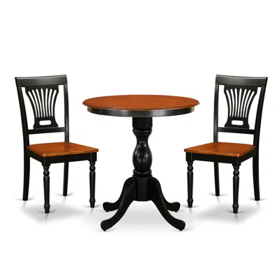 East West Furniture 3-piece Kitchen Table Set Include A Wood Dining Table And 2 Modern Dining Chairs With Slatted Back - In Brown