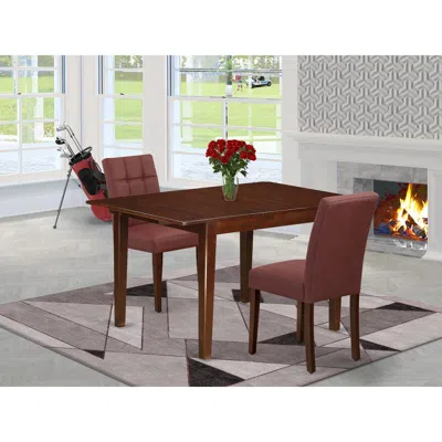 East West Furniture 3 Piece Mid Century Dining Set Consists A Wooden Table In Burgundy