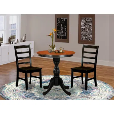 East West Furniture 3-piece Mid Century Dining Set Contains A Dinner Table And 2 Mid Century Chairs With Ladder Back - B In Black
