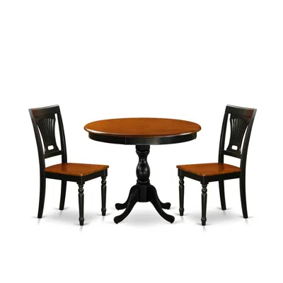East West Furniture 3-piece Mid Century Dining Set Contains A Wooden Table And 2 Dinner Chairs With Slatted Back - Black In Brown
