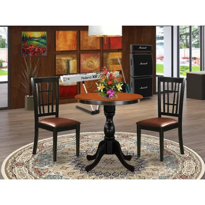 East West Furniture 3-piece Mid Century Dining Set Include A Dining Table And 2 Faux Leather Dining Chairs With Slatted  In Black