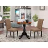 East West Furniture 3-piece Mid Century Dining Set Include A Dining Table And 2 Light Sable Linen Fabric Padded Chairs W
