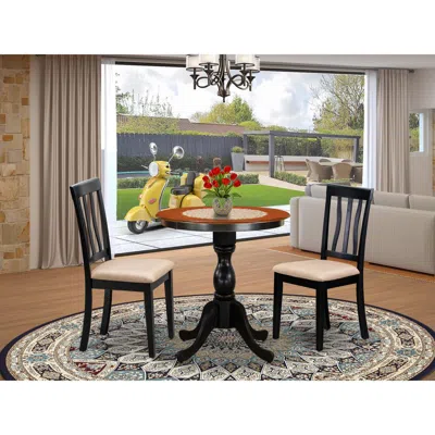 East West Furniture 3-piece Mid Century Dining Set Include A Kitchen Table And 2 Linen Fabric Mid Century Chairs With Sl In Black