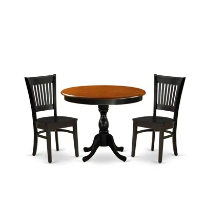 East West Furniture 3-piece Mid Century Dining Set Include A Modern Dining Table And 2 Dining Chairs With Slatted Back -
