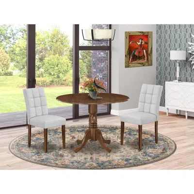 East West Furniture 3 Piece Mid Century Modern Dining Set Contain A Wood Table In White
