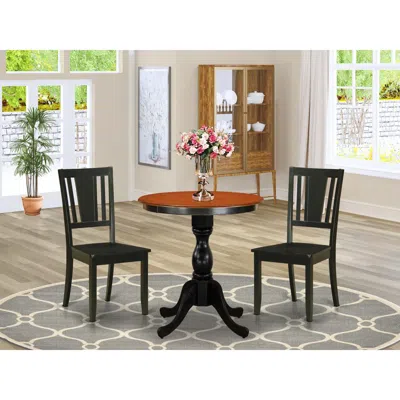 East West Furniture 3-piece Mid Century Modern Dining Set Include A Wood Table And 2 Dining Chairs With Slatted Back - B In Brown