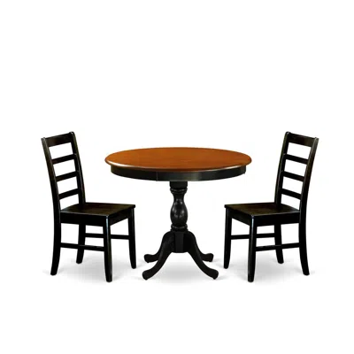 East West Furniture 3-piece Mid Century Modern Dining Set Include A Wooden Table And 2 Modern Dining Chairs With Ladder  In Black