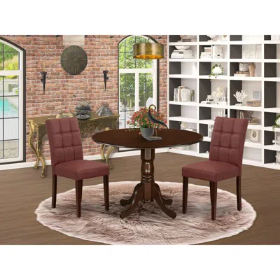 East West Furniture 3 Piece Mid Century Modern Dining Table Set Contain A Wooden Kitchen Table In Brown