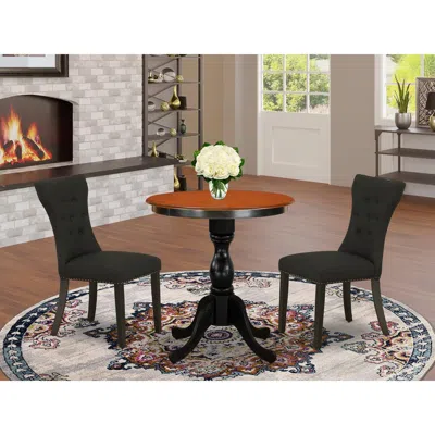 East West Furniture 3-piece Modern Dining Set Contains A Dinner Table And 2 Black Linen Fabric Parson Chairs With Button