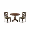 East West Furniture 3 Piece Modern Dining Table Set - Mahogany Wood Table And 2 Mahogany Linen Fabric Kitchen Chairs In Brown