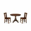 East West Furniture 3 Piece Modern Dining Table Set - Small Kitchen Table And 2 Mahogany Wooden Kitchen & Dining Room Ch In Brown
