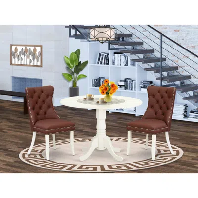 East West Furniture 3 Piece Modern Dining Table Set In Brown