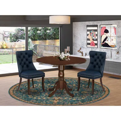 East West Furniture 3 Piece Modern Dining Table Set Consists Of A Round Kitchen Table With Dropleaf