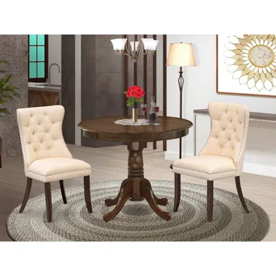 East West Furniture 3 Piece Modern Dining Table Set Consists Of A Round Kitchen Table With Pedestal