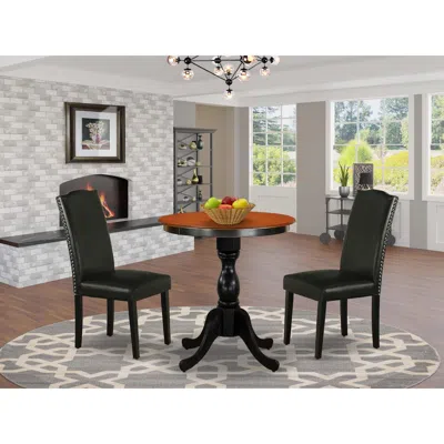 East West Furniture 3-piece Modern Table Set Contains A Modern Kitchen Table And 2 Black Pu Leather Upholstered Chairs W