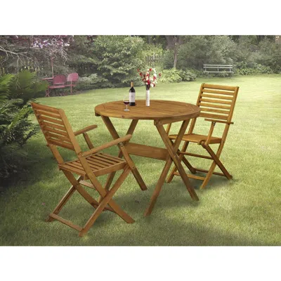 East West Furniture 3-piece Outdoor Dining Table Set Includes A Bistro Table And 2 Folding Dining Chairs Perfect For Gar In Brown