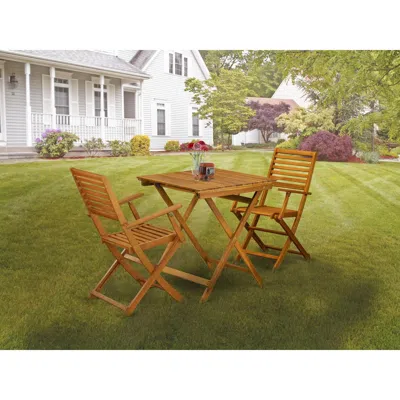 East West Furniture 3-piece Outdoor Dining Table Set Includes A Foldable Dining Table And 2 Outdoor Arm Chairs Perfect F