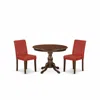 East West Furniture 3 Piece Table And Chairs Dining Set - Mahogany Dinner Table And 2 Firebrick Red Pu Leather Mid Centu In Multi