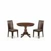 East West Furniture 3 Piece Table And Chairs Dining Set - Mahogany Wood Dining Table And 2 Mahogany Linen Fabric Chairs  In Brown