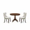 East West Furniture 3 Piece Table Set - Mahogany Wood Table And 2 Doeskin Linen Fabric Kitchen Chairs Button Tufted Back In Multi