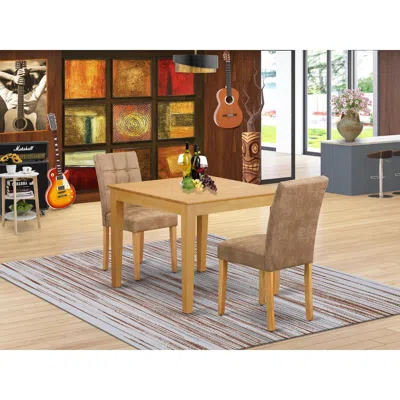 East West Furniture 3 Piece Table Set Contain A Modern Kitchen Table In Brown