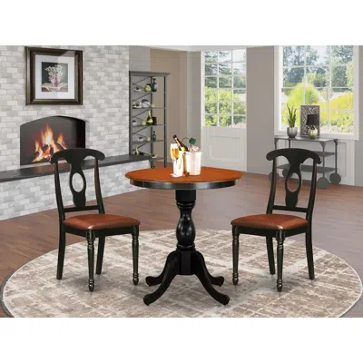 East West Furniture 3-piece Table Set Contains A Dinner Table And 2 Faux Leather Kitchen Chairs With Napoleon Back - Bla In Black