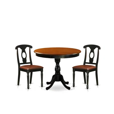 East West Furniture 3-piece Table Set Contains A Dinner Table And 2 Faux Leather Mid Century Chairs With Napoleon Back -