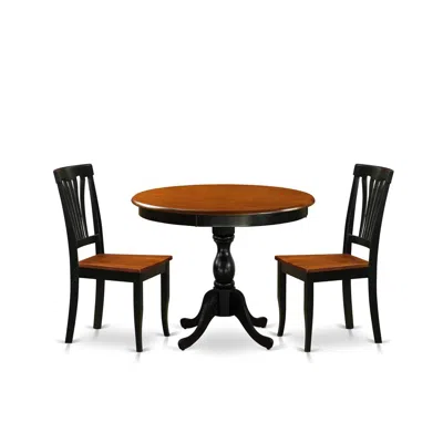 East West Furniture 3-piece Table Set Contains A Kitchen Table And 2 Modern Dining Chairs With Slatted Back - Black Fini