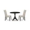 East West Furniture 3 Piece Wood Dining Table Set Includes 1 Drop Leaves Dining Table And 2 Doeskin Linen Fabric Dining  In Black