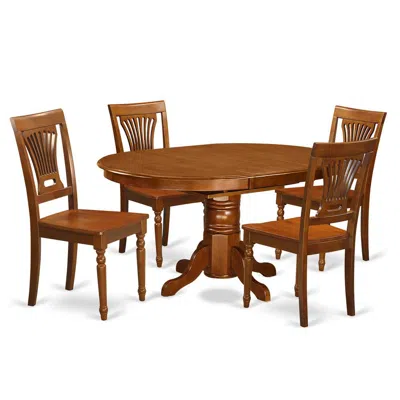 East West Furniture 5 Pc Avon Dining Table Featuring Leaf And 4 Hard Wood Chairs In Saddle Brown .